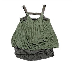Amadi Moss Green & Grey Sleeveless Flowy Loose Fit Blouse Tank Top Size Small